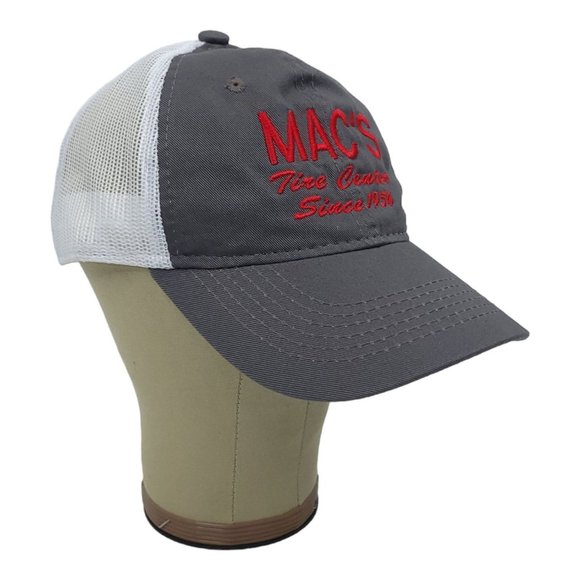 Outdoor Cap Macs Tire Center Mesh Strapback Cap Trucker Baseball Hat Gray Red - Picture 2 of 12